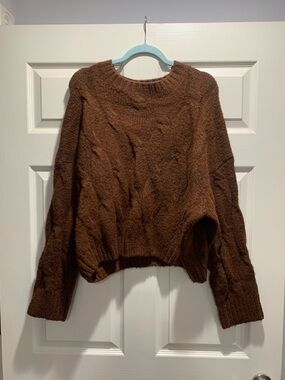 Gianni Bini Chocolate Brown Cable Crewneck Sweater